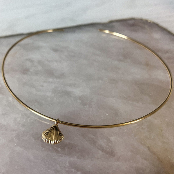 Seashell Charm shown on Neck Collar in gold