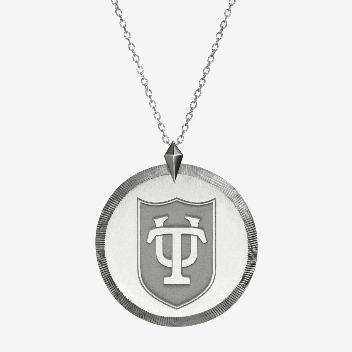 Silver Tulane Florentine Crest Necklace Large
