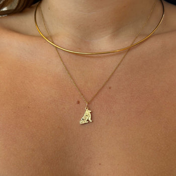 Texas A&M Reveille Charm shown on figure in gold on Cable Chain with Neck Collar in gold