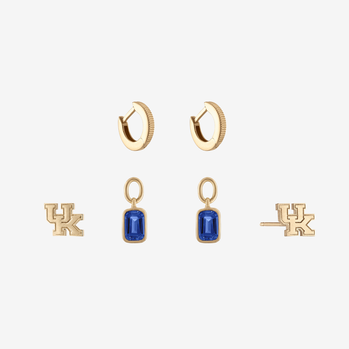 Kentucky UK Florentine Earring Bundle Gold Hoops and Studs Sapphire 
