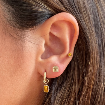 UVA Rotunda Florentine Earring Bundle shown on figure in gold