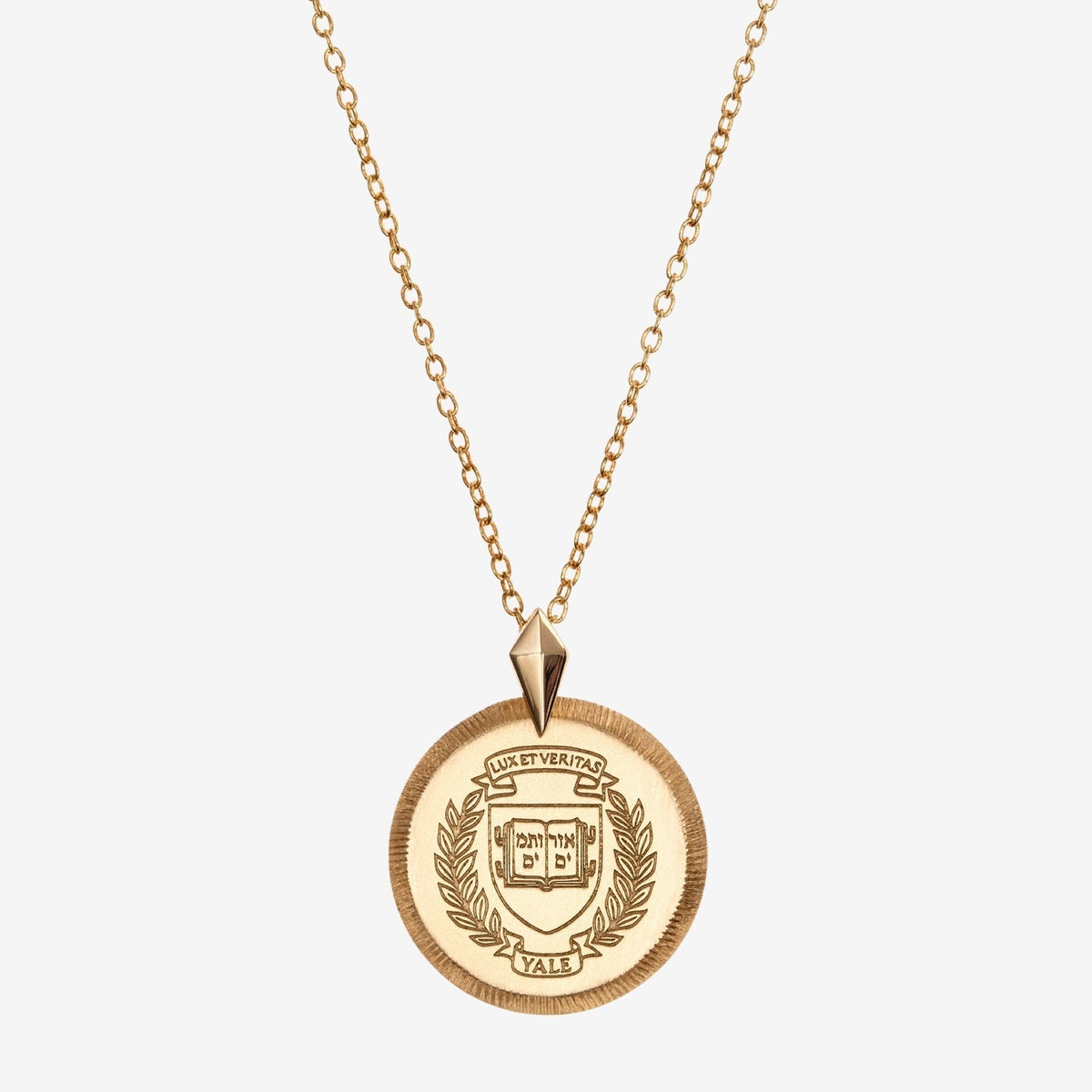 Gold Yale Florentine Crest Necklace Petite