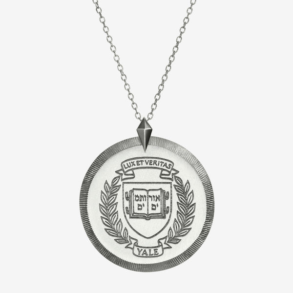 Silver Yale Florentine Crest Necklace Large