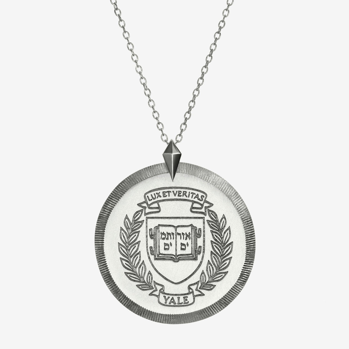 Silver Yale Florentine Crest Necklace Large