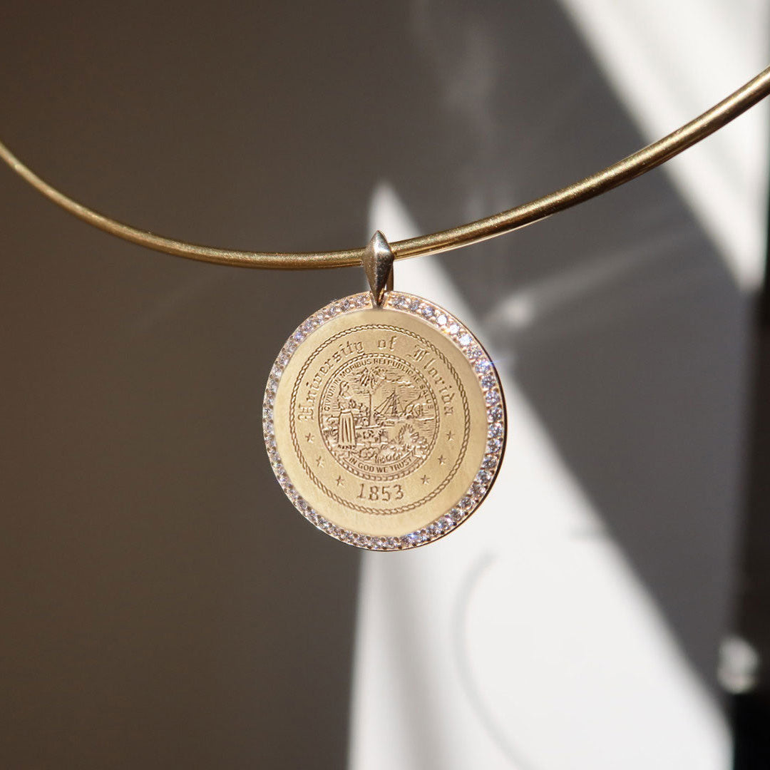 Florida Seal Diamond Florentine Pendant shown on Neck Collar in gold
