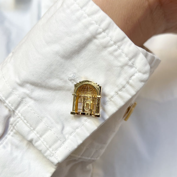 Ohio State Rotunda Cufflink shown on figure in gold