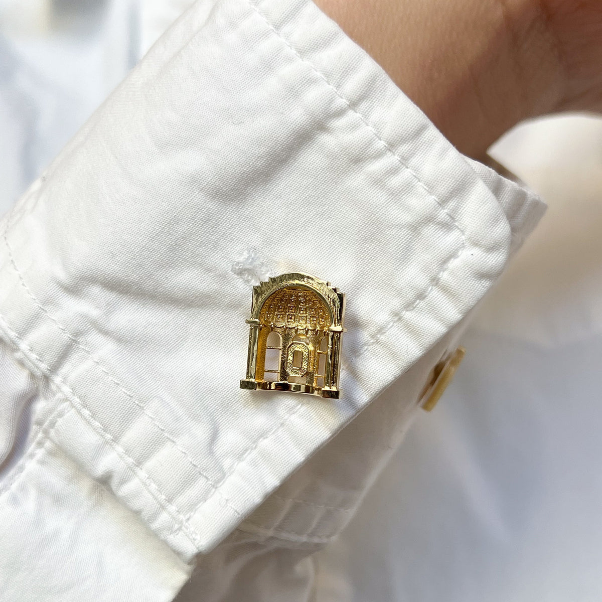 Ohio State Rotunda Cufflink shown on figure in gold