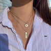 Penn State THON Layering Bar shown on figure in gold with Link Chain